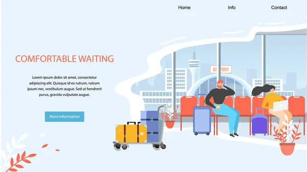 Bannière Web vectorielle de zone d'attente confortable à l'aéroport — Image vectorielle