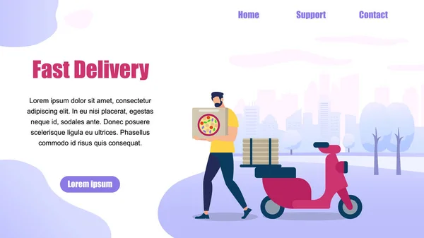 Bearded Guy Delivery Service Order Shipping Pizza — Stock Vector