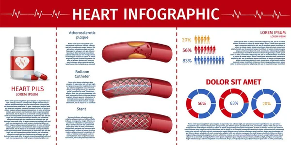 Statistik und realistisches Herz-Infografik-Banner — Stockvektor