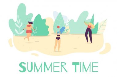 Yaz aktif zaman açık havada düz karikatür Banner