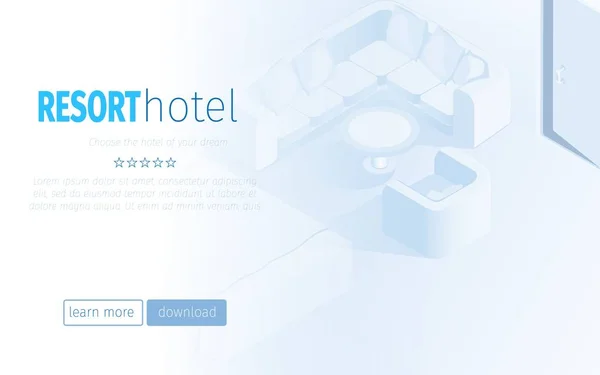 Resort Hotel Room Interior Vector Illustration — Vector de stoc