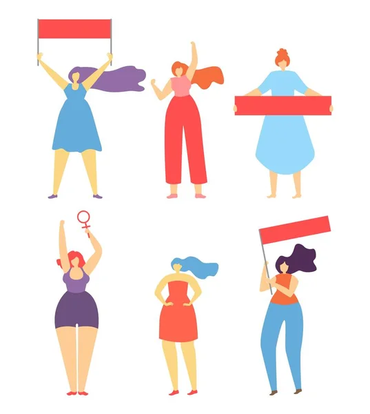 Feminism Woman Protest Strike Flat Cartoon Banner - Stok Vektor