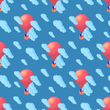 Adam ile kırmızı sıcak hava ballons Dikişsiz deseni