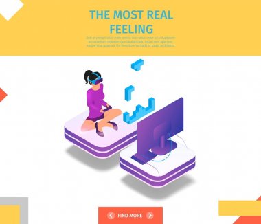 En gerçek duygu Banner. Kız VR gözlük giymek