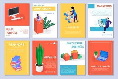 Kopya alanı ile renkli dikey afiş seti.