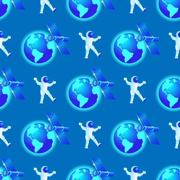 Seamless Pattern of Astronaut Fly in Outer Space.