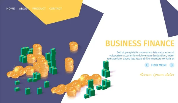 Paquets de billets et de dollars Bannière de sacs de pièces — Image vectorielle