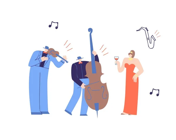 Musique Les gens qui jouent de la musique classique Flat Cartoon — Image vectorielle