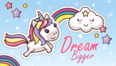Kawaii Unicorn Rainbow Dream büyük düz Sticker