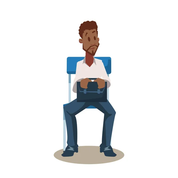 Black Man Employee on Chair Wait for Job Interview — Stock Vector