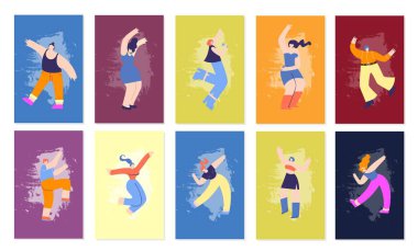 Dancing Happy Disco İnsanlar Düz Fest Kartları Seti