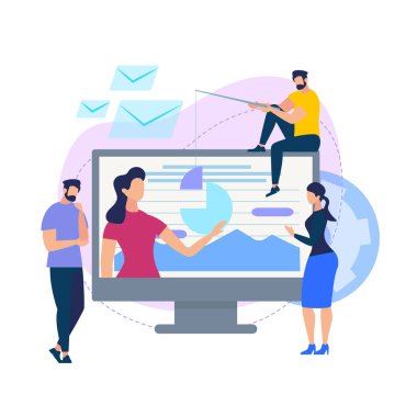 İnsanlar Grafiklerle Büyük Ekranda Kadın Dinle.