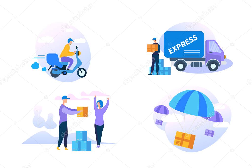 Express Delivery Icon Set on White Background.