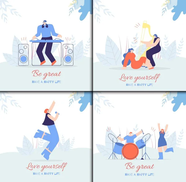 Motivazione People Card Set in Dance Music Style — Vettoriale Stock