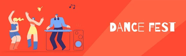 Dance Fest DJ Disco Club Party Banner de estilo plano — Vetor de Stock