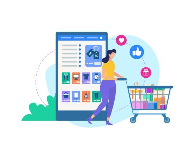 Trolley ve Çevrimiçi Dükkan Uygulaması Olan Kadın.
