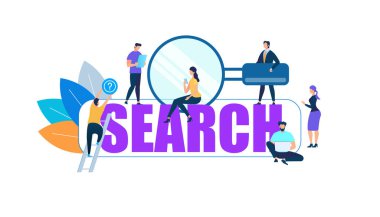 Big Purple Word Search Etrafında İnsanlar Karakterler
