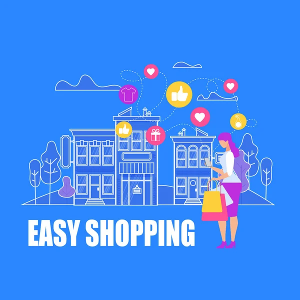 Fiatal Womanmaking Easy Shopping, Online vásárlás — Stock Vector