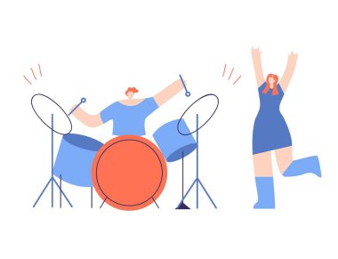 Davulcu Konser Müzik İnsanlar Festivali Düz Karikatür