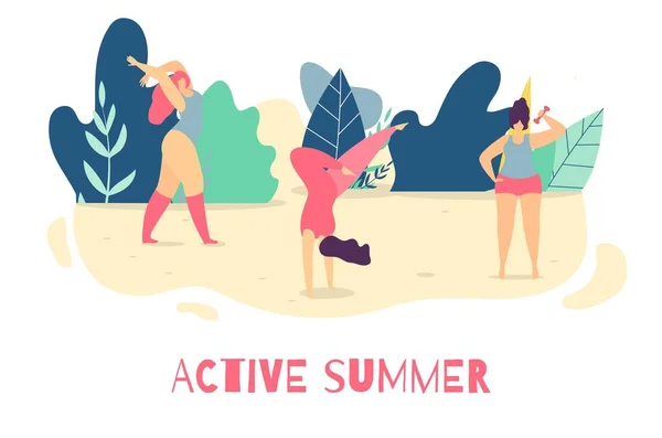 Essere attivi in estate Banner piatto donna motivazionale — Vettoriale Stock