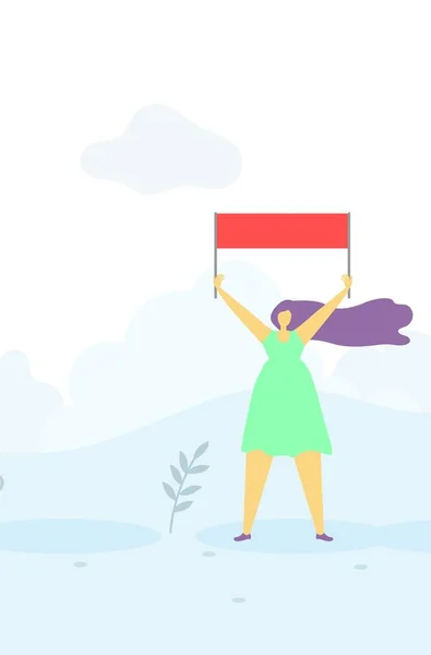 Agitating Woman with Flag over Head Flat Banner - Stok Vektor