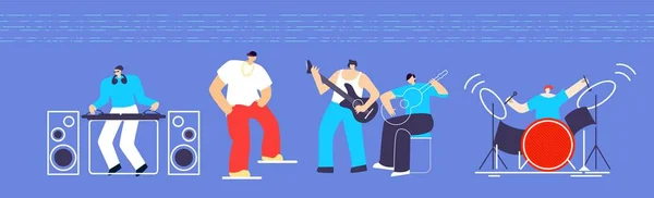 Музичні інструменти Люди Концерт плоский мультфільм — стоковий вектор