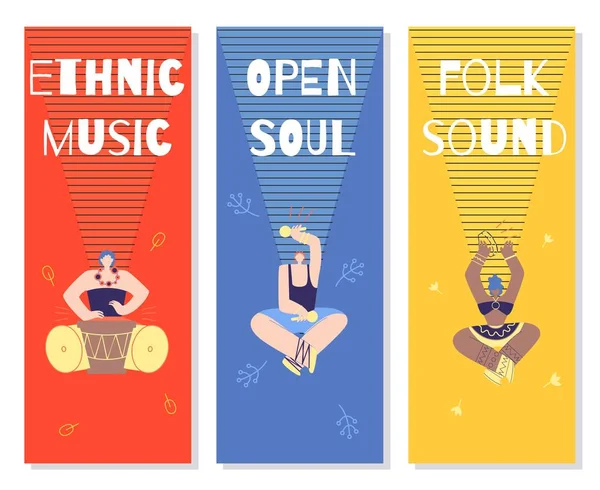 Música étnica Banner Folk Festival Tarjetas de invitación — Vector de stock