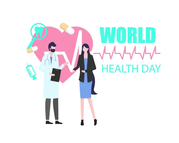 Всемирный день здоровья Женщина Пациент с мужчиной врач — стоковый вектор