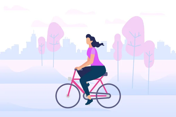 アクティブなスタイリッシュな女の子は、自転車に乗ってオープンエアを楽しんで. — ストックベクタ