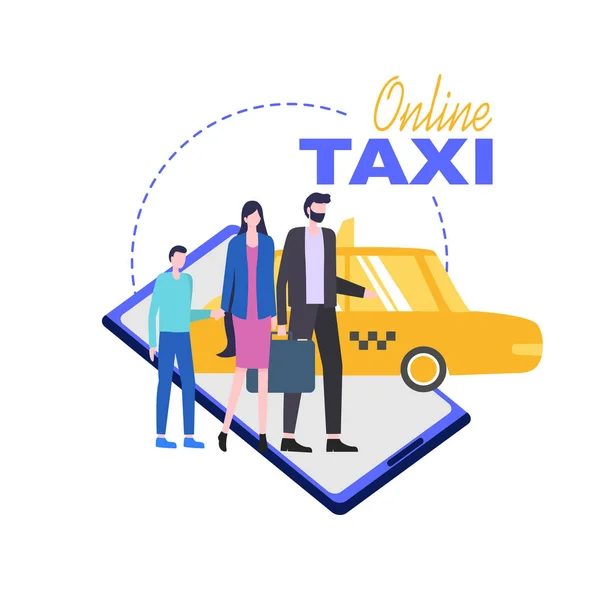 Online taxi mozgatható telefon szolgáltatás illusztráció — Stock Vector