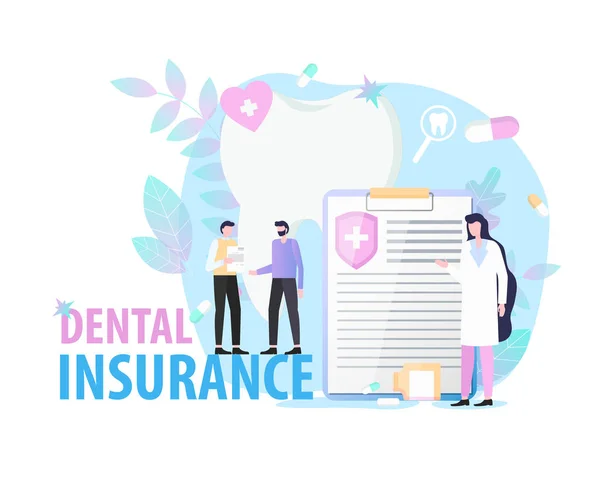 Οδοντιατρικό ασφαλιστικό έγγραφο γυναίκα οδοντίατρος ασθενής — Διανυσματικό Αρχείο