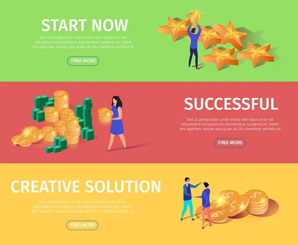 Yıldız, Para, İnsanlar la Ayarlanmış Yatay Afişler.