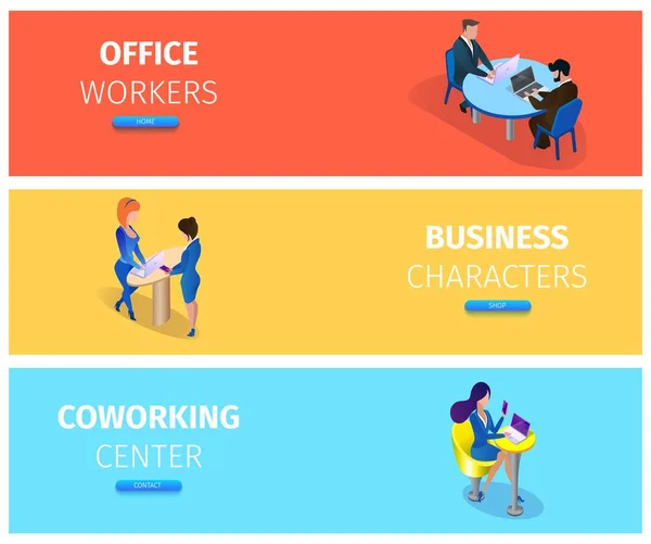 Empresarios en situaciones de trabajo Banner Set — Vector de stock