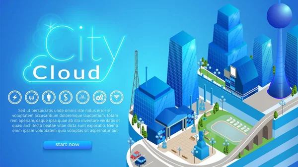 City Cloud horisontell banner med kopierings utrymme. — Stock vektor