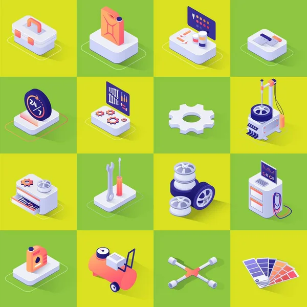 Set con iconos isométricos con herramientas y equipos — Vector de stock