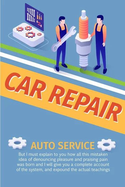 Auto Service Poster Advertising Car Repair Team — Stock Vector