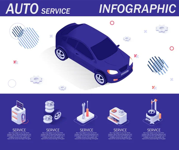 Auto szolgáltatás infographic izometrikus ikonok — Stock Vector