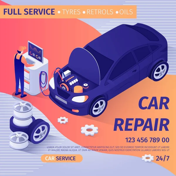 Publicité pour la réparation complète de voiture avec des diagnostics — Image vectorielle