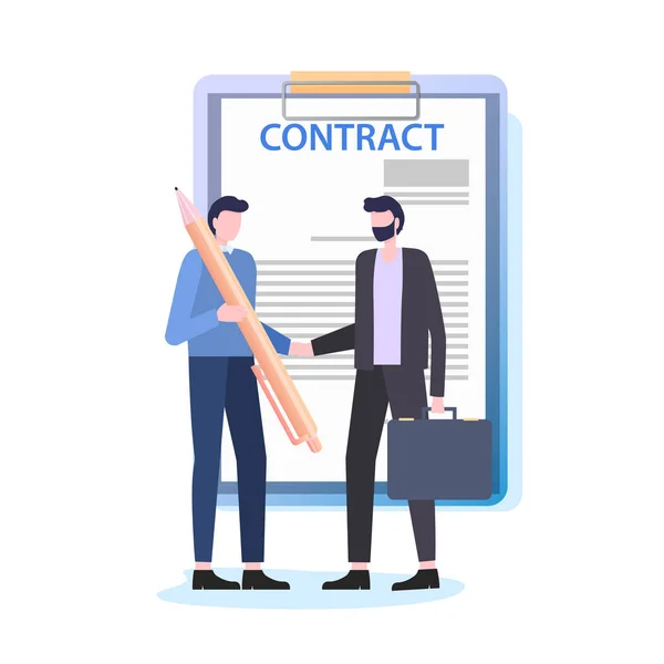 Businessmen Shake Hands Man with Pen Sign Contrac — Stock Vector