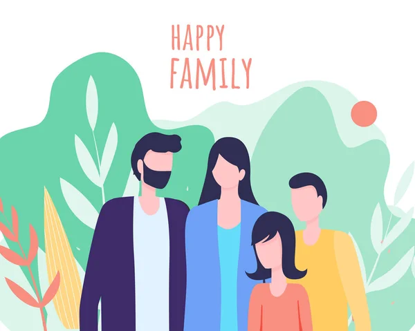 Father Mother Daughter Son Family Together Outdoor — Stock Vector