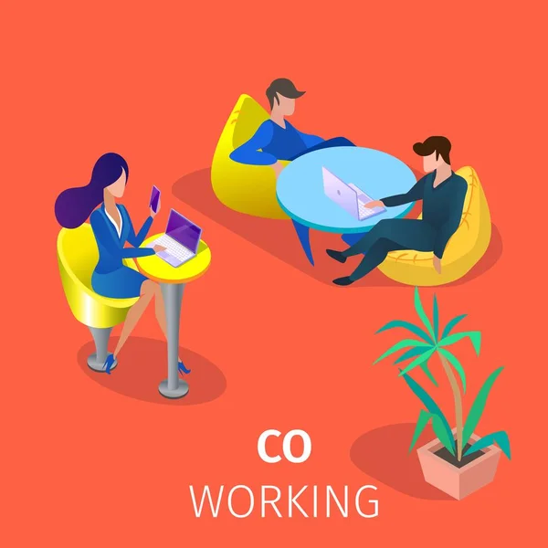 Zakenlui personages werken in Coworking Area — Stockvector