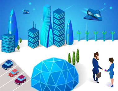 Sphere Glass Dome yakınında Erkek ve Kadın El Sıkışma