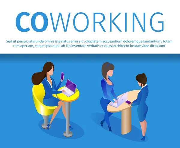 Business Women Characters Work in Coworking Area – stockvektor