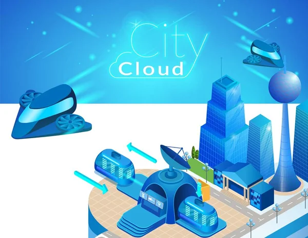 City Cloud Smart Concept of Futuristic Metropolis. — Vector de stoc