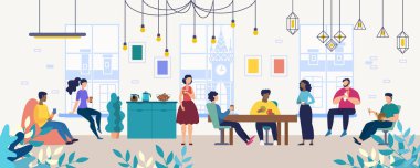 Office Flat Vector'da İş Arkadaşlarıyla Kahve Molası