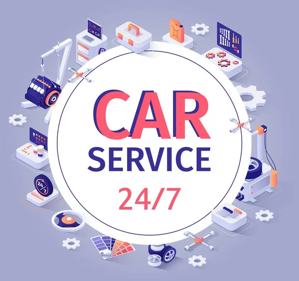 Car Service Banner Offer 24/7 Customer Support — Stock Vector