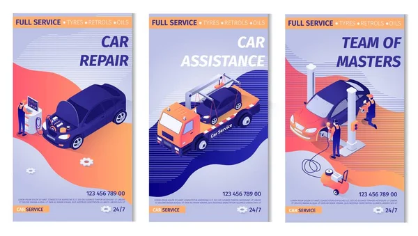 Σετ κατακόρυφων διαφημιστικών πόστερ για την υπηρεσία αυτοκινήτου — Διανυσματικό Αρχείο