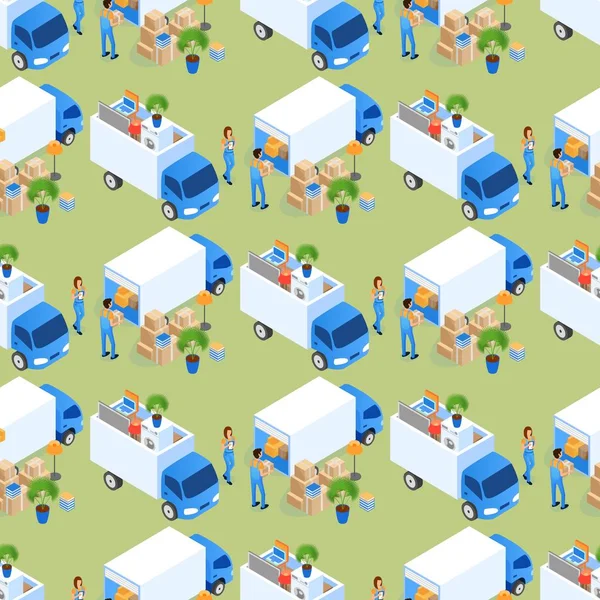 Loading Furniture Truck Seamless Pattern Vector.