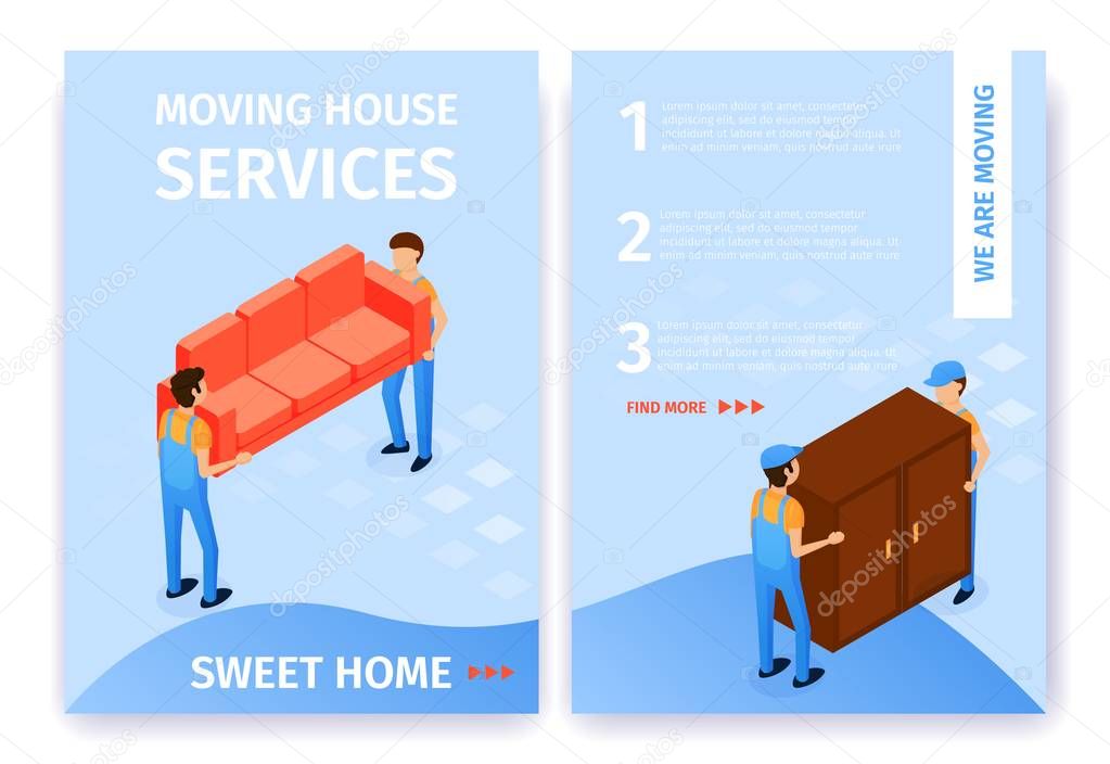 Flat Set Moving House Services Sweet Home Cartoon.