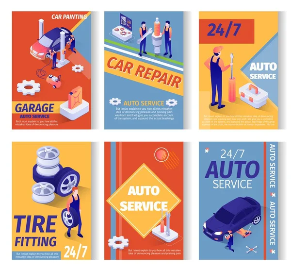 Conjunto de anuncios sociales para el servicio de reparación de automóviles — Vector de stock